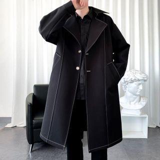 Contrast Stitching Single-breasted Long Coat