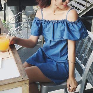 Denim Off-shoulder A-line Dress