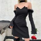 Off-shoulder Furry A-line Dress