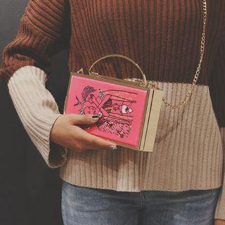 Faux-leather Embroidery Box Cross Bag