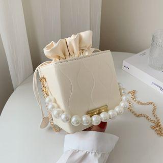 Beaded Faux Leather Bucket Bag