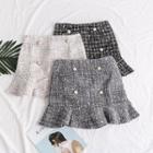 Ruffled-hem Wool A-line Skirt