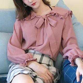 Ruffle-trim Bow-accent Blouse