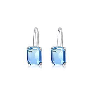Simple And Fashion Geometric Rectangular Earrings With Blue Cubic Zirconia Silver - One Size