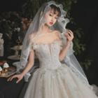 Off-shoulder Lace Panel Organza Wedding Ball Gown