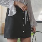 Faux-pearl Buttoned A-line Skirt
