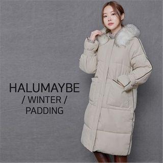 Faux-fur Hooded Piped Padded Coat