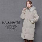 Faux-fur Hooded Piped Padded Coat