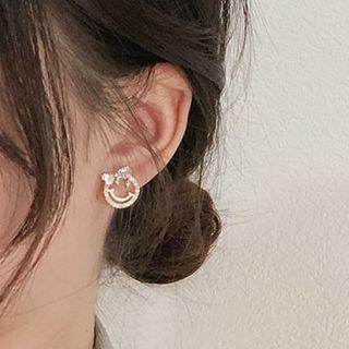 Rhinestone Smiley Earring 1 Pair - Gold - One Size