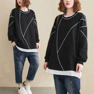 Mock Two-piece Round-neck Panel Sweatshirt