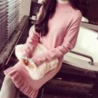 Lace Panel Frill Trim Long-sleeve Dress