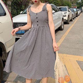 Sleeveless Plaid Midi Dress Plaid - Black & White - One Size