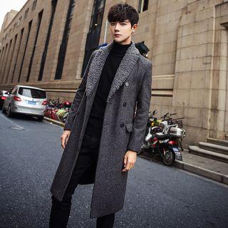 Long Furry-trim Double-breasted Coat