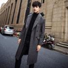 Long Furry-trim Double-breasted Coat