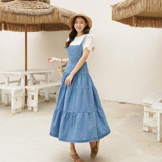 Tiered Maxi Denim Overall Dress