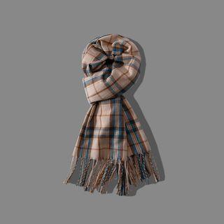 Plaid Scarf Plaid - Beige & Blue - M