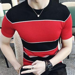 Color-block Striped Knit Short-sleeve Top