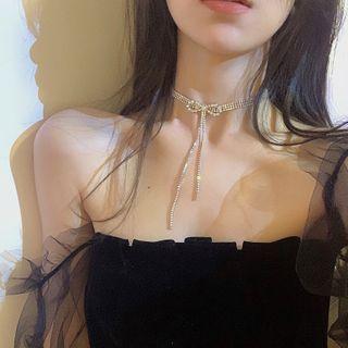 Rhinestone Bow Choker Rhinestone - White - One Size