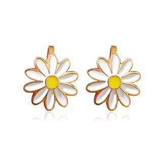 Flower Clip-on Earring 01 - 1 Pair - Gold & White - One Size