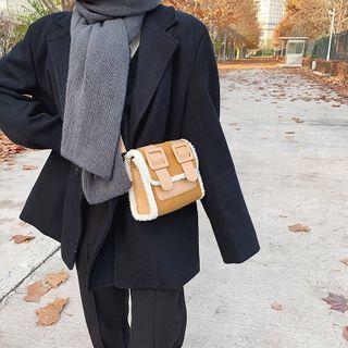 Faux Leather Fleece Trim Crossbody Satchel Bag