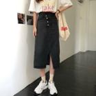 High-waist Slit Denim A-line Skirt