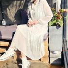 Open-placket Sheer Tiered Long Dress