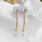 Butterfly Drop Sterling Silver Ear Stud 1 Pair - Gold & White - One Size