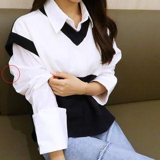 Cuffed Long-sleeve Hidden-button Shirt