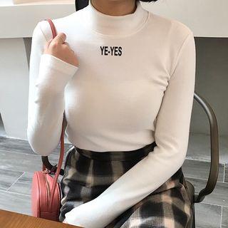 Letter Mock Neck Long Sleeve T-shirt