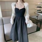 Spaghetti Strap A-line Maxi Dress / Front Knot Ribbed Bolero