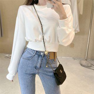Faux Pearl Cropped Pullover