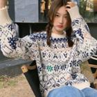 Long-sleeve Jacquard Knit Sweater White - One Size