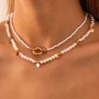 Set : Faux Pearl Necklace + Choker Set - Gold - One Size