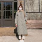 Fleece-collar Long Padded Coat Khaki - One Size