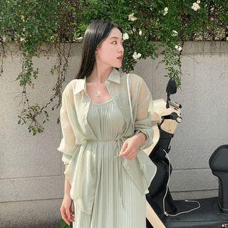 Sheer Shirt + Sleeveless Long Dress Set