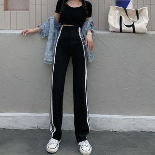 Contrast Stripe High-waist Straight-cut Pants