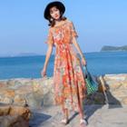Floral Elbow-sleeve Maxi Sun Dress