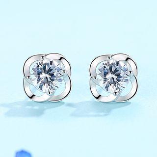 Cz Sterling Silver Clover Studs