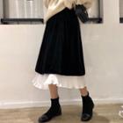 A-line Frill Hem Midi Velvet Skirt Black - One Size