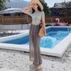 Set Of 3: Short-sleeve Swim Top + Swim Shorts + Striped Pants