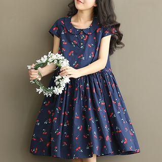 Cherry Cap-sleeve A-line Dress