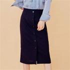 Linen Blend Button-detail Skirt