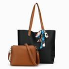 Set: Plain Tote Bag With Scarf + Shoulder Bag