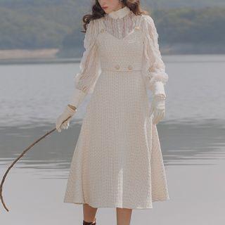 Sleeveless Midi A-line Tweed Dress