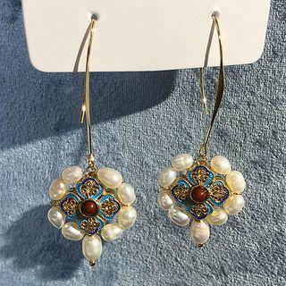 Faux Pearl Pendant Drop Earring 1 Pair - Gold & White - One Size