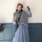 Plain Turtle-neck Loose-fit Sweater / Mesh Skirt