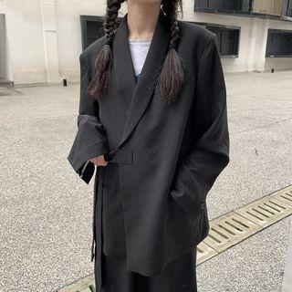 Side-tie Blazer / Slit Midi Straight Fit Skirt