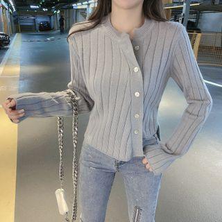 Diagonal Button Ribbed Cardigan