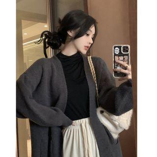 Big-pocket Long Cardigan / Plain Drawstring Shift Pants