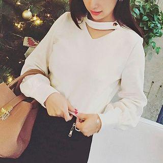 Cutout Blouse White - One Size